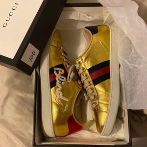 GUCCI Gold Blind For Love New Ace Sneakers